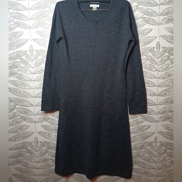 Garnet Hill Gray Wool Dress Crew Long Sleeves Modest Neutral - Picture 1 of 7